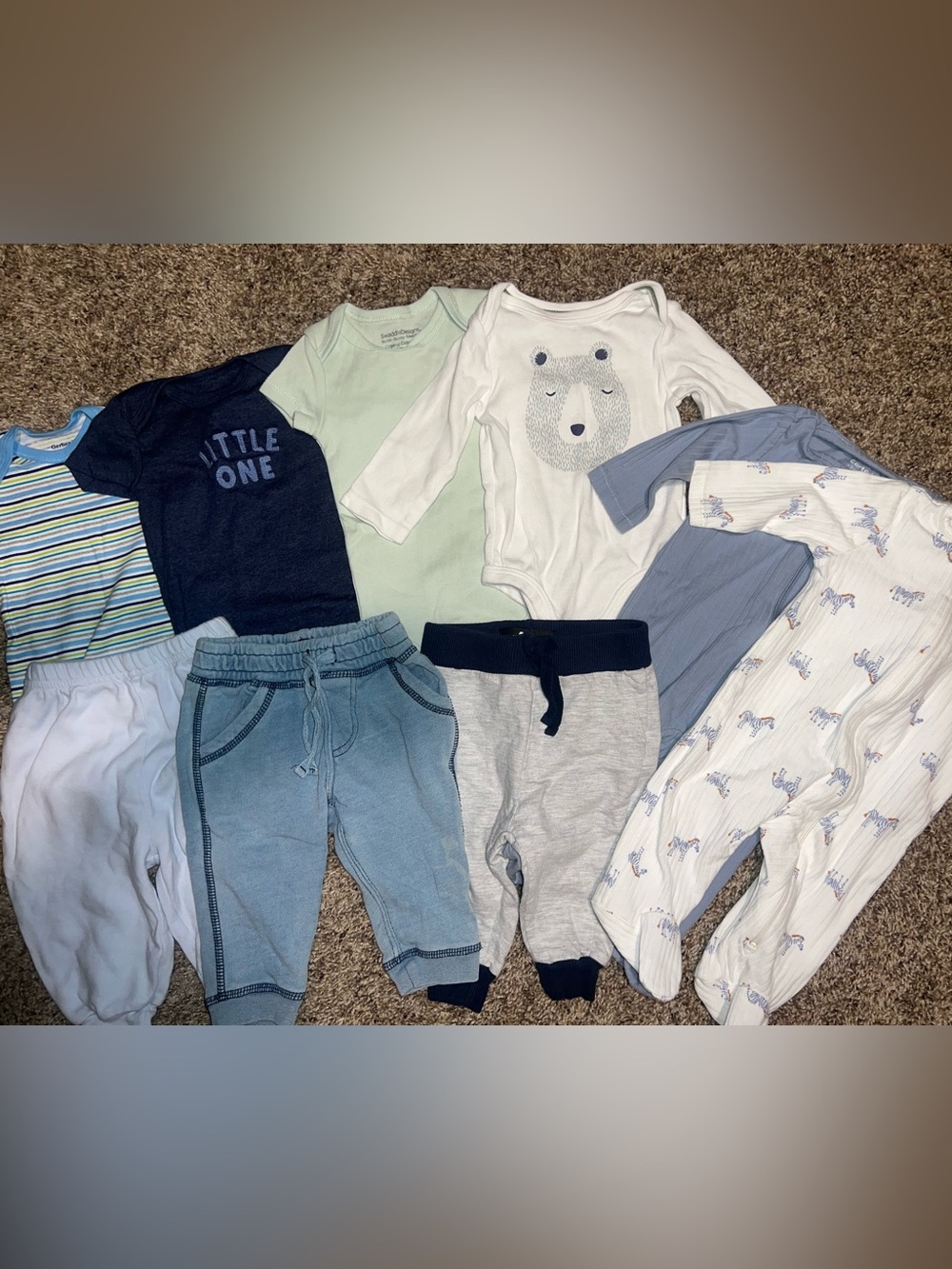 Baby Bundle 0-3 Months 7 For All Mankind Carter’s Onesies Pajamas Cotton